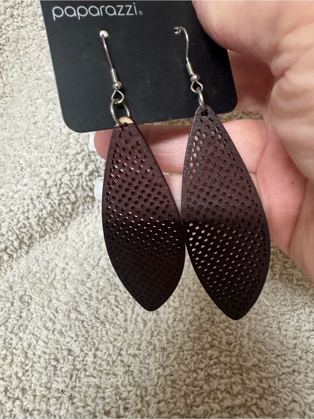Paparazzi Deep Brown Perforated Teardrop Earrings
